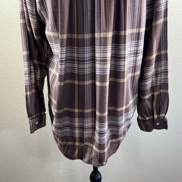 Aerie Brown Plaid Lightweight Flannel button up collar long sleeve size M boho - Picture 14 of 14